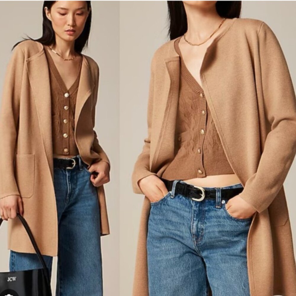 J Crew $198 Shawl Collar Sweater Blazer Coat In Heather Khaki - Size XL